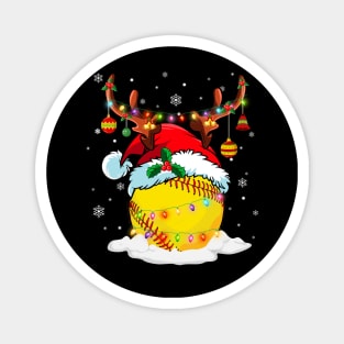 Reindeer Santa Hat Softball Christmas Lights Xmas Magnet